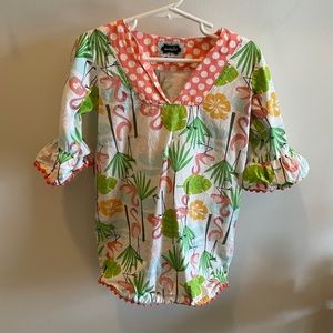 MUD PIE Flamingo w/ Pink PomPoms Cover Up